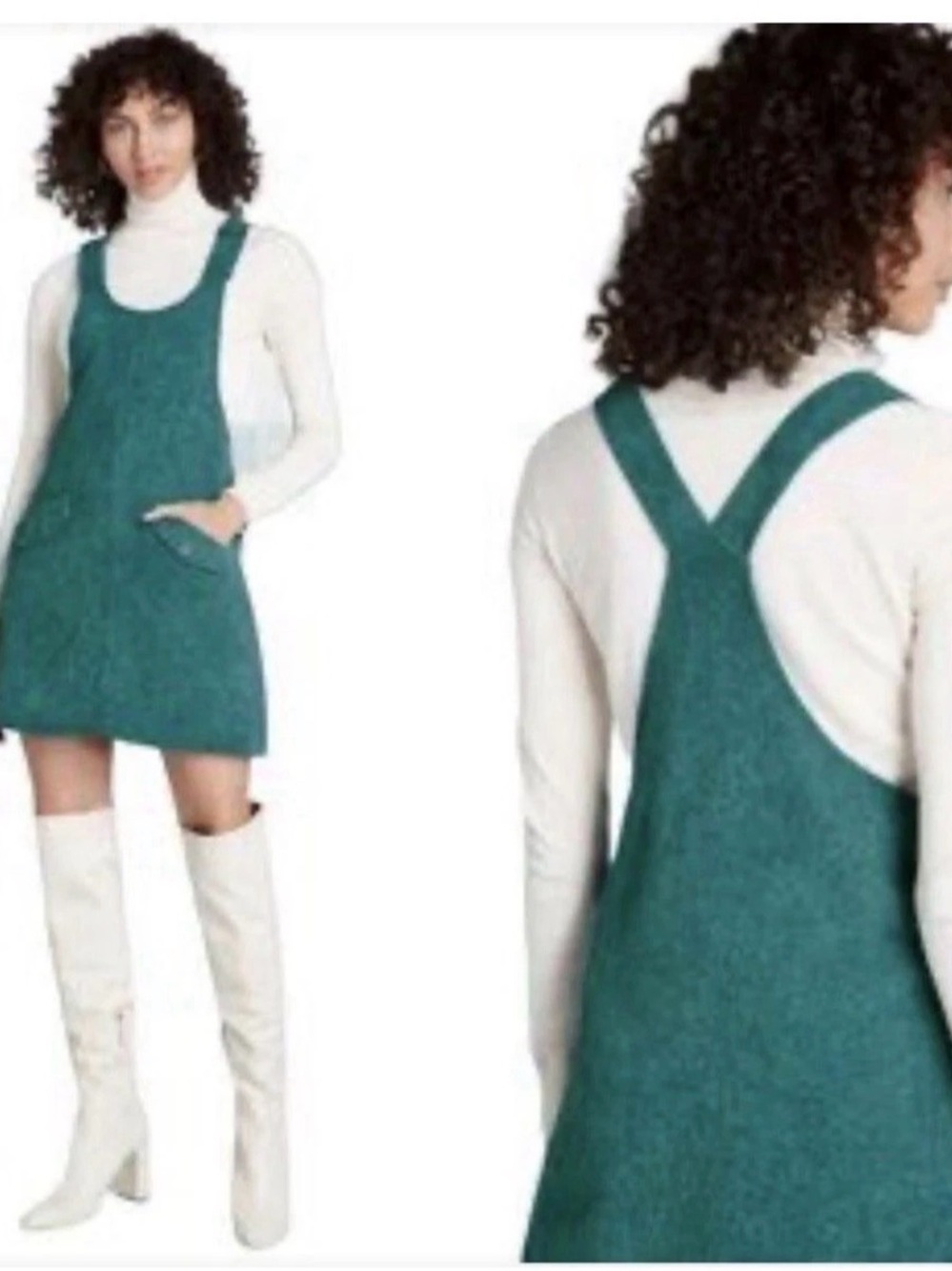MODCLOTH Sociable Scholar Teal Corduroy Pinafore Jumper Overall Dress Size 2x